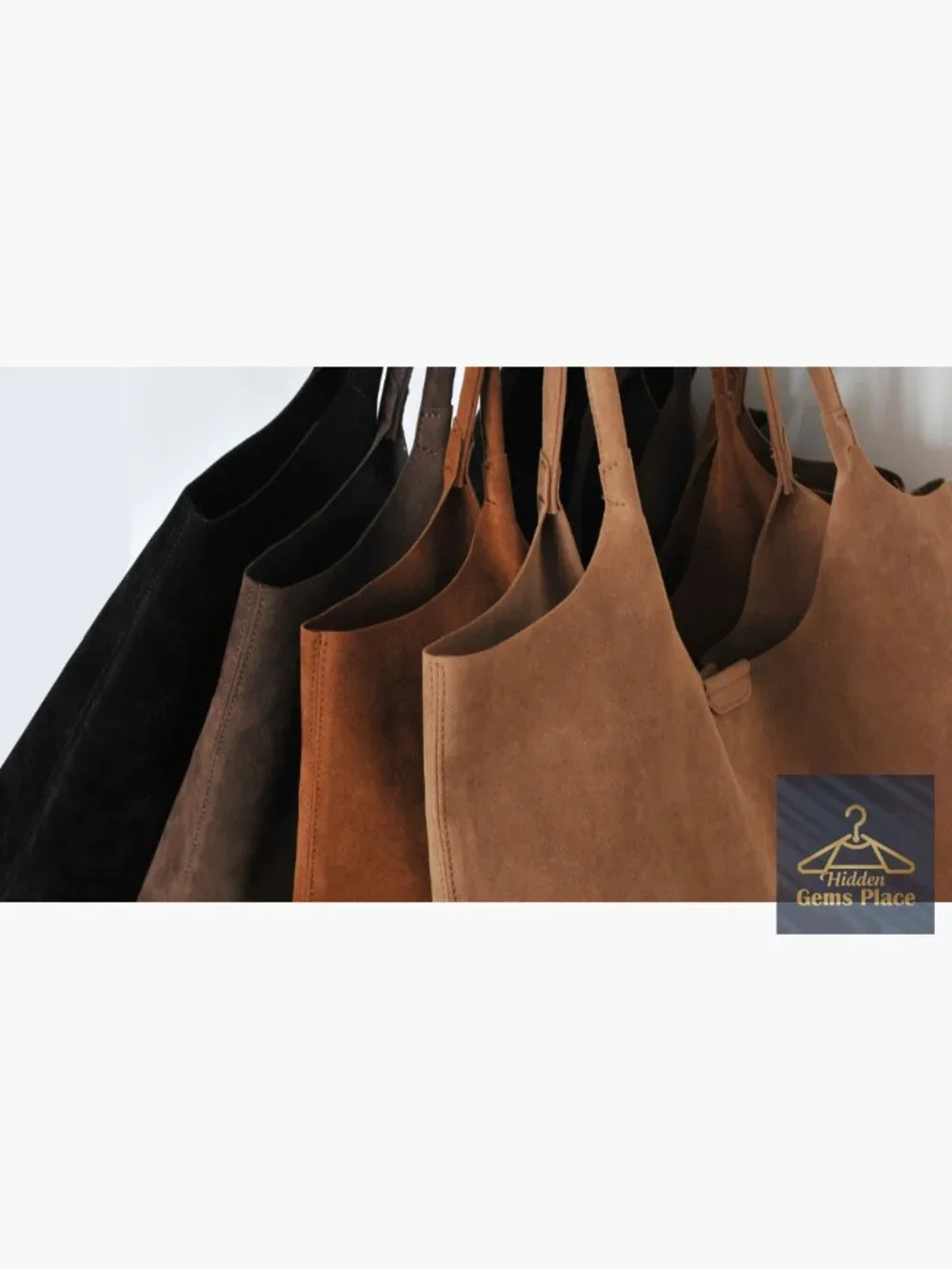Faux Suede Hobo Tote Bag with Magnetic Closure - Soft Vegan Leather Handbag